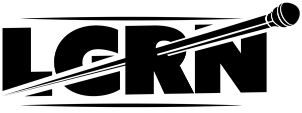 Logo with 'LGRN' text and a microphone graphic on a white background